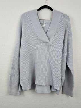 Aerie CozyUp Waffle Knit Hooded V-Neck Sweater